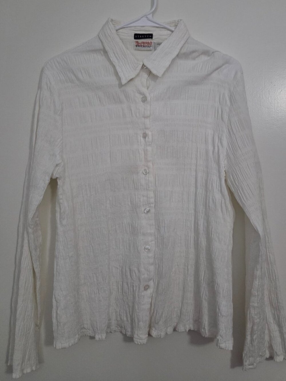 White Crinkle Textured Button Front Shirt Size Large